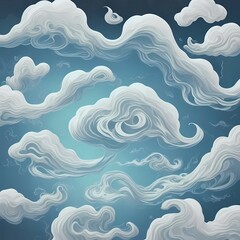 Fantastical Cloudscape: Illustration of Colourful Clouds against a Whimsical Background AI-Generated