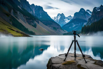 Tripod set up in a scenic location