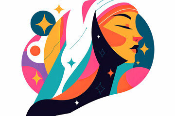 Abstract graphic illustration portrait of a muslim woman wearing a headscarf. Generative ai