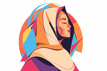 Abstract graphic illustration portrait of a muslim woman wearing a headscarf. Generative ai - obrazy, fototapety, plakaty