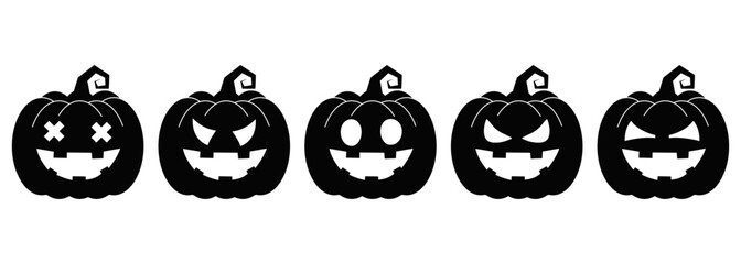Vector set of spooky pumpkin with scary faces. Halloween pumpkin icons.Vector illustration