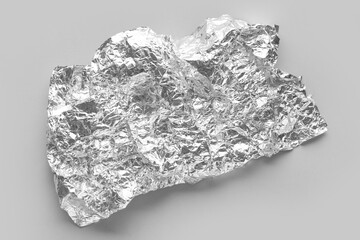 Crumpled sheet of aluminium foil on grey background