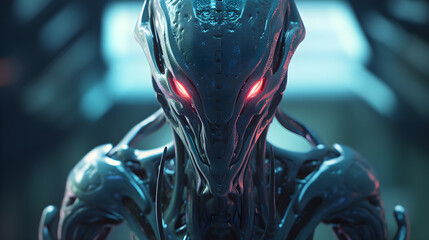 Alien robot with red eyes