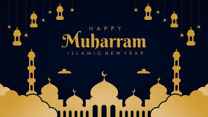 happy muharram banner template islamic new year celebration