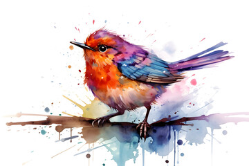 Little colorful bird, watercolor style