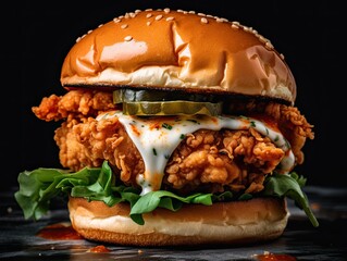 Buttermilk chicken burger - obrazy, fototapety, plakaty