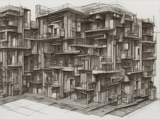 Abstract futuristic building concept. AI generated illustration