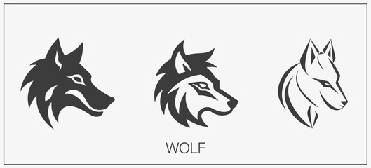 Abstract luxury wolf head vector monogram logo design template. Wolf vector logotype set.