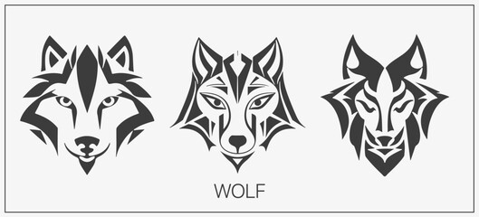 Abstract luxury wolf head vector monogram logo design template. Wolf vector logotype set.