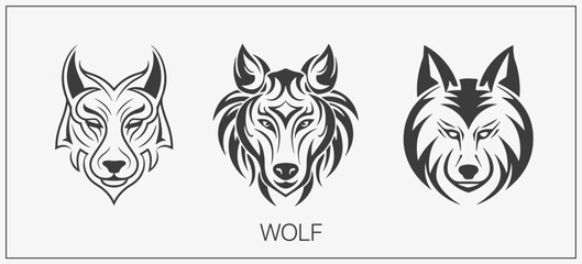 Abstract luxury wolf head vector monogram logo design template. Wolf vector logotype set.