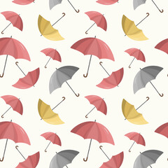Seamless pattern with umbrella. Colourful umbrellas. Autumn background, vector pattern.