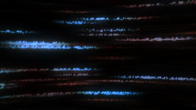 Abstract horizontal trembling strings flying on a black background. Motion. Blinking parallel lines.