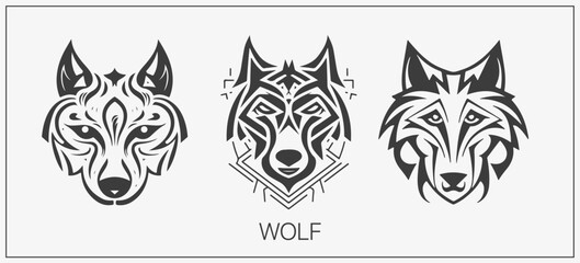 Fototapeta premium Abstract luxury wolf head vector monogram logo design template. Wolf vector logotype set.