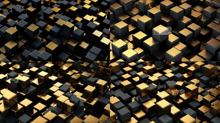 Black gold Photo isometric cubes seamless pattern 3d render cubes backgroundA professional photography should use a high - quality Generative AI