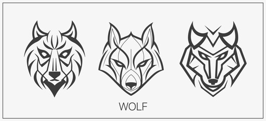 Abstract luxury wolf head vector monogram logo design template. Wolf vector logotype set.