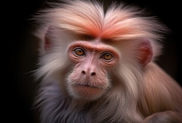 Close-up portrait of a monkey. Isolate on black background.