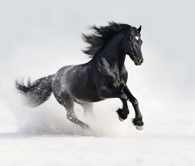 horses gallop through the snow