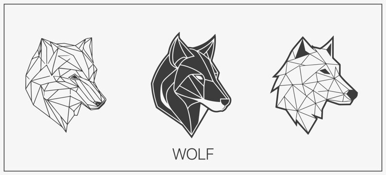 Abstract luxury wolf head vector monogram logo design template. Wolf vector logotype set.