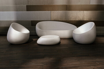 stone cast furniture sofa and chairs for the terrace.