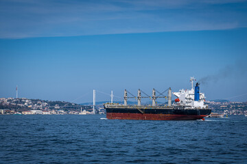Cargo tanker ship sailing in sea. istanbul, turkey.