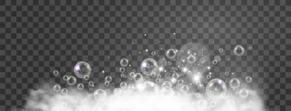 Air bubbles on a transparent background. Soap foam vector illustration.

