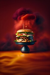 Fototapeta na wymiar pork burger showcased against a dark background ai generation