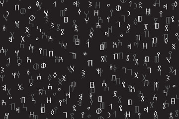 illustration white and grey line of the Rune character on black background.