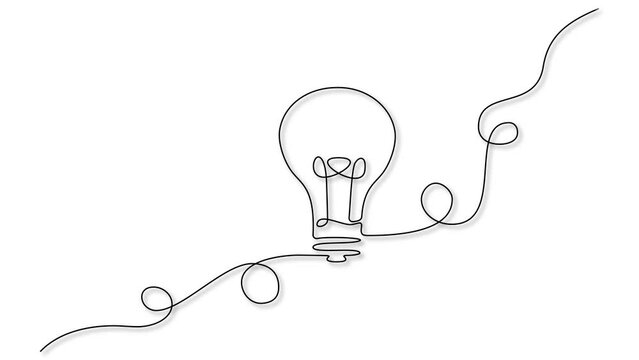 animated continuous single line drawing of light bulb, line art animation
