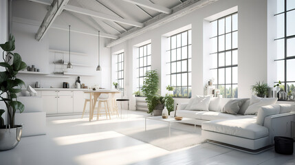 3d rendering loft luxury living room with shelf. Generative Ai