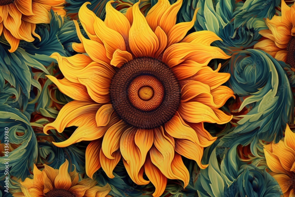 Poster sun flower pattern. generated by ai.