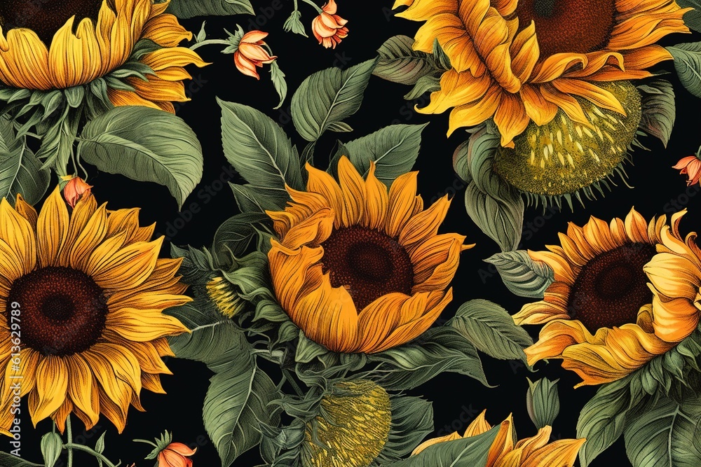 Poster sun flower pattern. generated by ai.