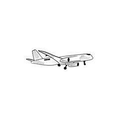 Fototapeta na wymiar Vector sketch hand drawn airplane silhouette, line art