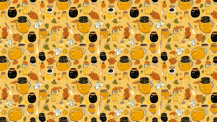 Honey with bees background (Generative AI)