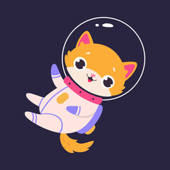 Space Adventure with Cat Astronaut in Spacesuit Floating Exploring Galaxy Vector Illustration