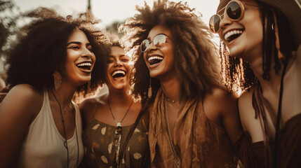 Girlfriends enjoying a summer evening outside