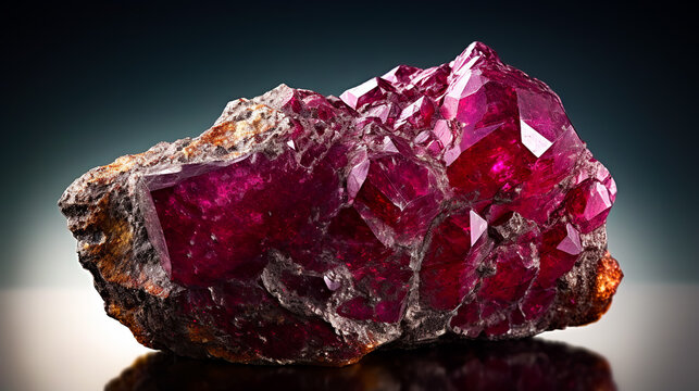 An uncut ruby crystal showcasing its natural rough. AI generated.