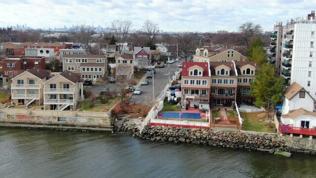 Slider Shot View of Waterfront Homes in the Bronx