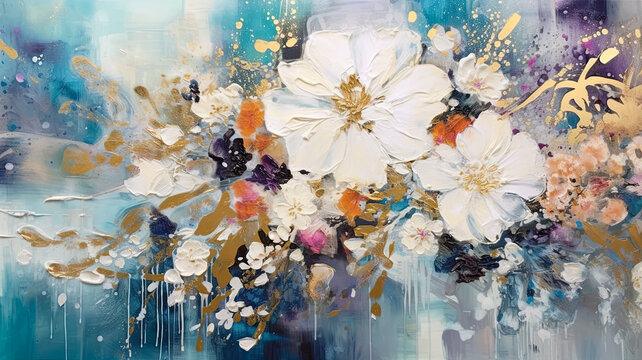 pintura abstracta con flores de colores