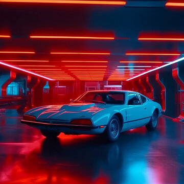 Futuristic cyberpunk neon sports car wallpaper