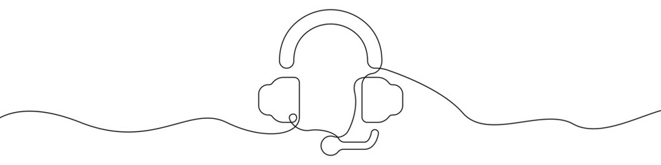 Headphone icon line continuous drawing vector. One line Headset icon vector background. Gaming headphones icon. Continuous outline of a Headphone icon.