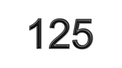 125 black lettering white background year number