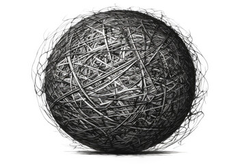 Ink drawing or ink pen line drawing of a sphere. A sphere drawing consisting of black ink lines. Isolated on white.