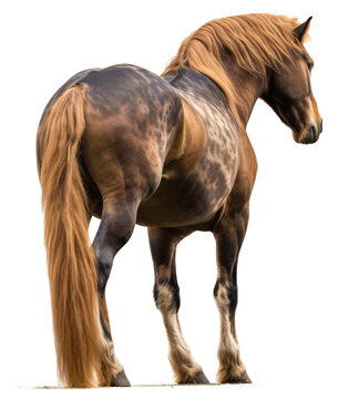 Brown horse side back  isolated on the transparent background PNG. AI generative.