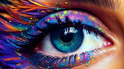 Beautiful blue eye with abstract psychedelic colorful details