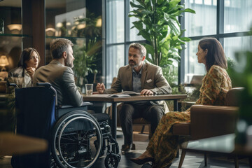 Person with disabilities in the office during a business meeting