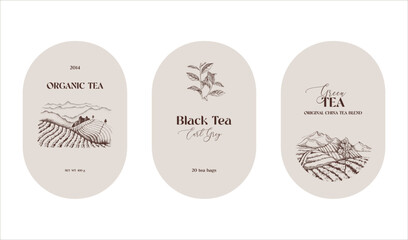 Three rounded vintage tea labels design template