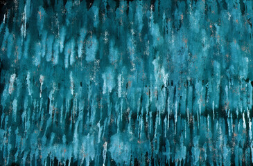 Blue watercolor stains and streaks overlap each other on a black background. Abstract watercolor monochrome texture. Illustration.