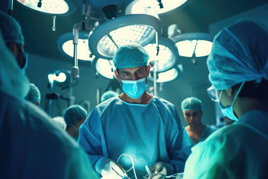 Doctor surgeon with medics team working in the operating room