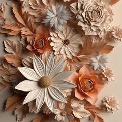 Flowers in volumetric style. Luxury floral elements, botanical background or wallpaper design, prints and invitations, cards. Beautiful bouquet of flowers  Generative AI