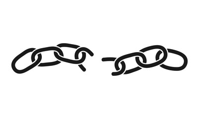 Hand drawn cute illustration of broken chains. Flat vector liberation from slavery or habit in doodle style. Psychotherapy. Mental health, crisis, depression cure sticker, icon. Isolated.